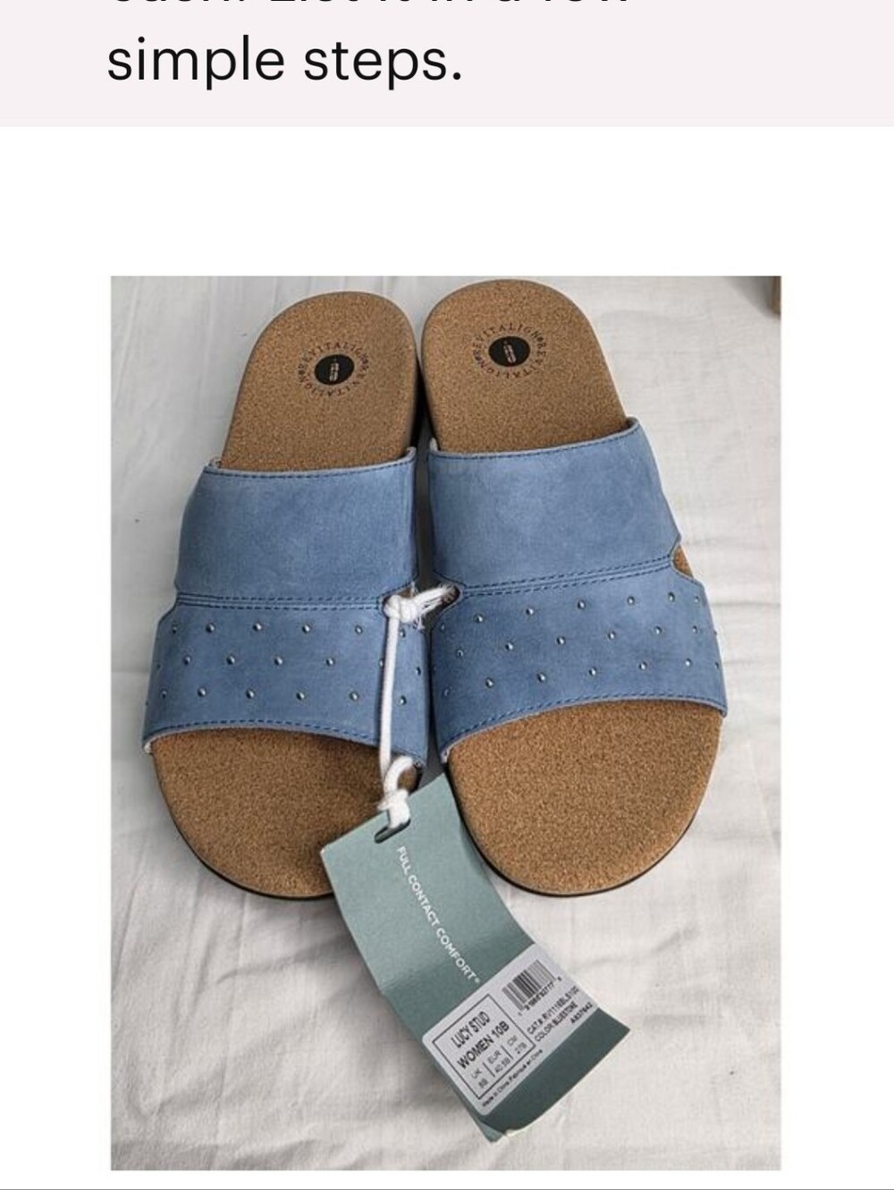 Revitalign Womens 10B Blue Studded Suede Orthotic Slide Sandals. Medium Width. - Picture 2 of 7